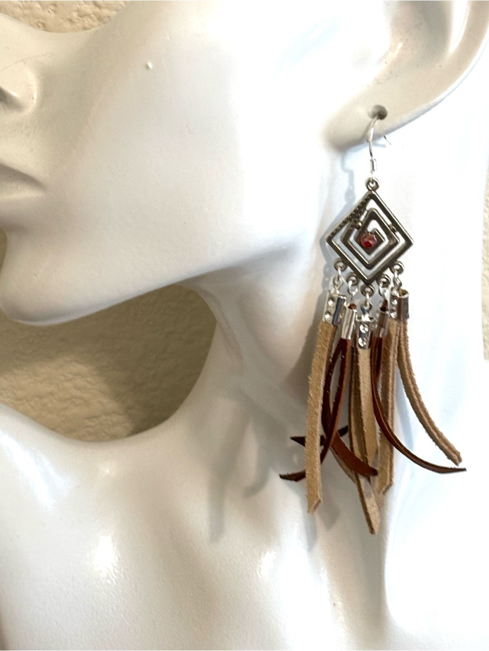 Hand Crafted Bohemian Tassel Drop Earrings in Brown and Tan - Picture 9 of 11